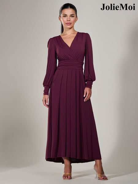 Jolie Moi Purple Petite Petite Long Sleeve Soft Silky Jersey Maxi Dress (G00643) | € 148
