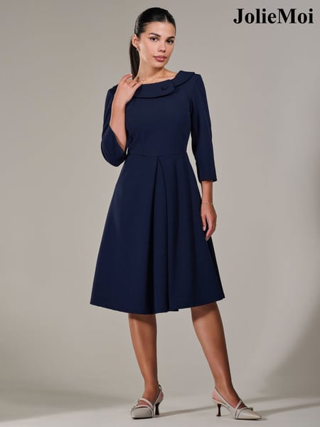 Jolie Moi Blue Petite Petite Button Collar Dress (G00644) | € 122
