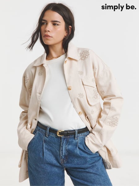 Simply Be Natural Floral Embroidered Utility 100% Cotton Jacket (H11322) | € 78