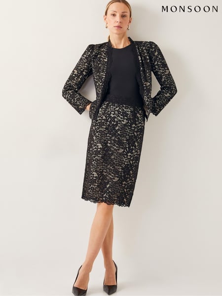 Monsoon Black Ria Lace Pencil Skirt (H11469) | € 133