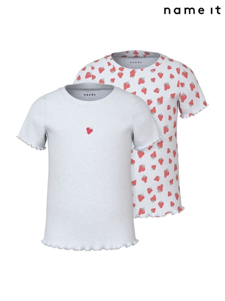 Name It White Strawberry Fruit Print Ribbed T-Shirts 2 Pack (H12617) | € 28