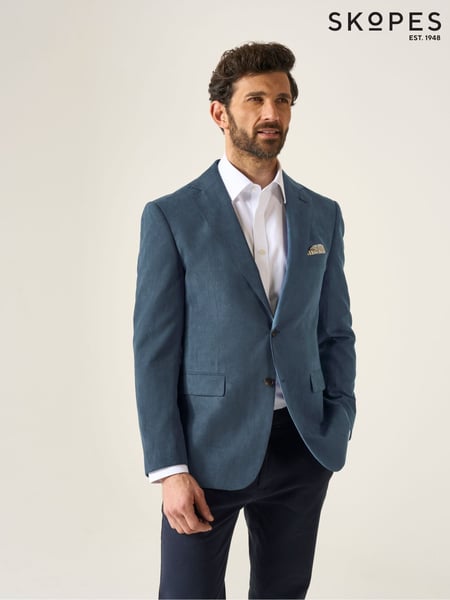Skopes Blue Tailored Fit Padua Suede Effect Herringbone Jacket (H12672) | € 201