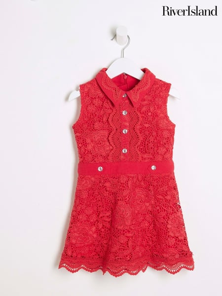 River Island Red Girls Lace Collar Shirt Dress (H13737) | € 56