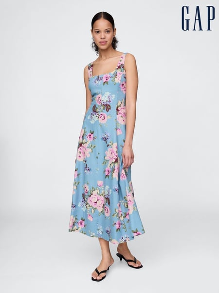 Gap Blue Floral Linen-Blend Square-Neck Maxi Summer Dress (H13802) | € 164