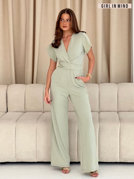 Girl In Mind Green Bridget Twist Front Split Arm Jumpsuit (H13941) | € 78