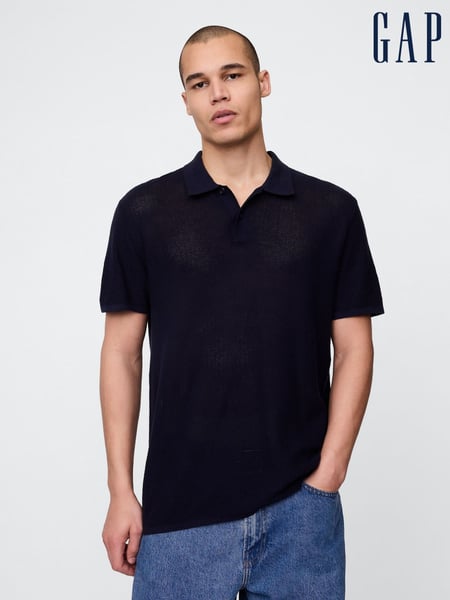 Gap Navy/Blue Textured Crochet Short Sleeve Polo Shirt (H13993) | € 55