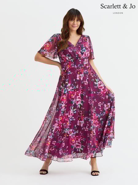 Scarlett & Jo Purple Plum Curve Isabelle Angel Sleeve Maxi Dress (H14311) | € 148