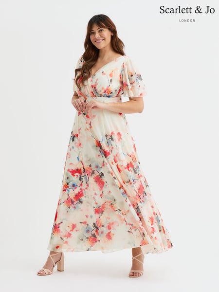 Scarlett & Jo White Isabelle Cerise Purple Angel Sleeve Maxi Dress (H14316) | € 148