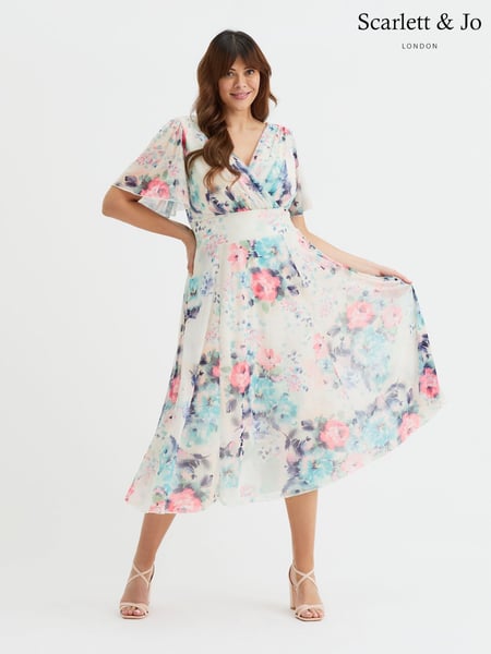 Scarlett & Jo White Victoria Angel Sleeve Mesh Midi long Dress (H14318) | € 133