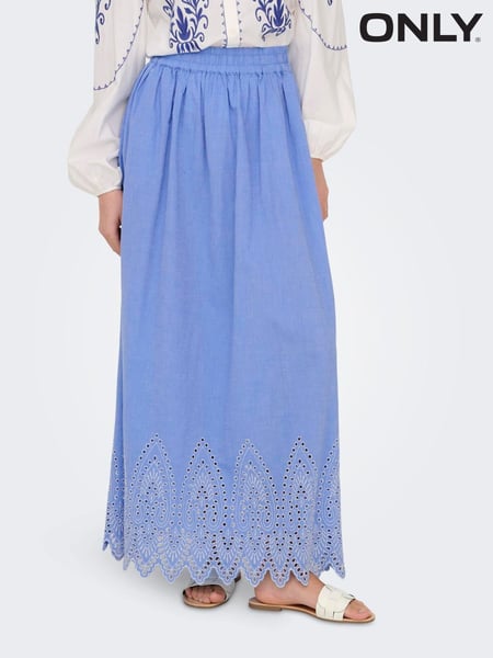 ONLY Blue Broderie Edge 100% Cotton Maxi Skirt (H14763) | € 70