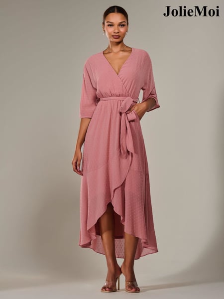 Jolie Moi Pink Wrap Tie Front Midi Dress (H14926) | € 112