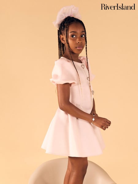 River Island Pink Girls Scuba Bow Skater Puff Dress (H15416) | € 47