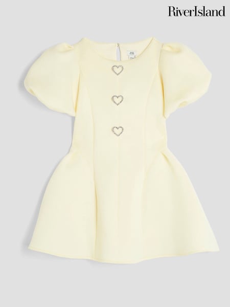 River Island Yellow Girls Scuba Bow Skater Puff Dress (H15418) | € 47