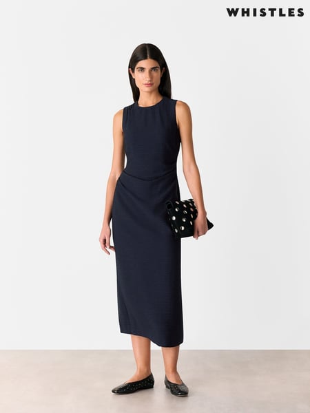 Whistles Blue Nora Textured Midi Dress (H15570) | € 217