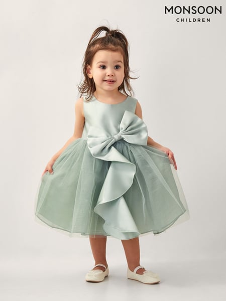 Monsoon Green Baby Waterfall Bow Tulle Dress (H16697) | € 70 - € 78