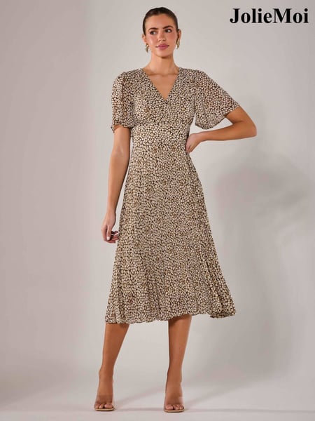 Jolie Moi Cream Chiffon Pleated Wrap Midaxi Dress (H16812) | € 117