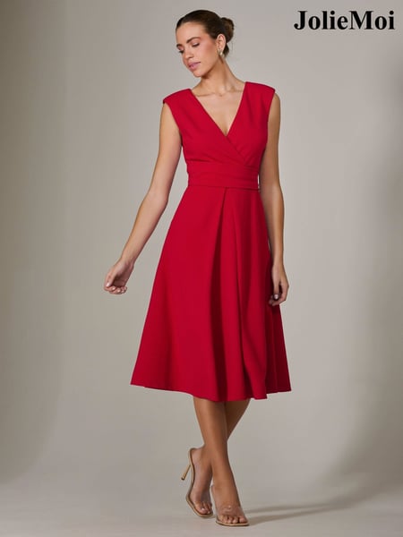 Jolie Moi Red Sleeveless Tie Waist Midi Dress (H16880) | € 109