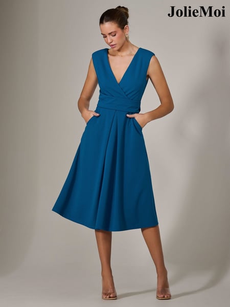 Jolie Moi Blue Sleeveless Tie Waist Midi Dress (H16882) | € 109