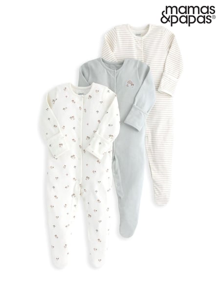 Mamas & Papas Grey Mushroom Prints 100% Cotton Sleepsuits 3 Pack (H17158) | € 37