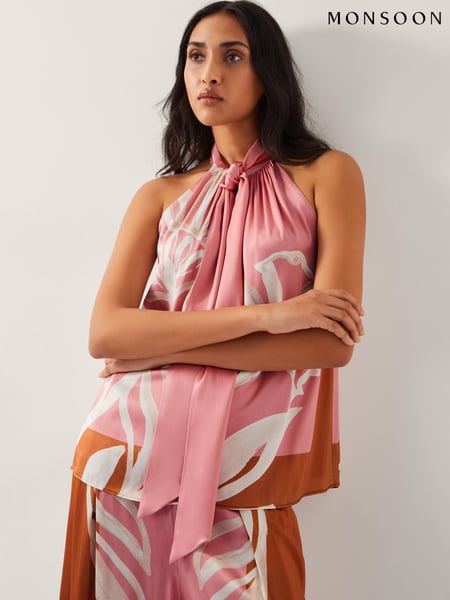 Monsoon Pink Tabitha Floral Print Halter Blouses (H17844) | € 117