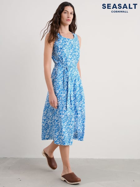 Seasalt Cornwall Blue Tall Petite Belle Fit-and-flare Midi 100% Cotton Dress (H17975) | € 115
