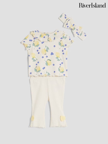 River Island Brown Baby Girls Beige Lemon Kickflare Tops & Leggings Set 3 Pack (H18441) | € 34