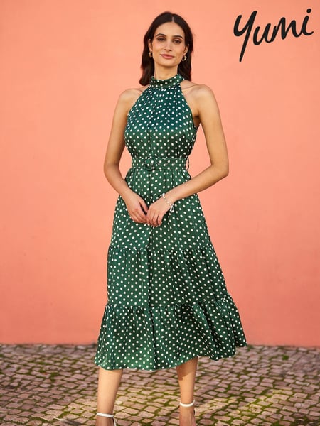 Yumi Green Spot Print Halter Midi Dress With Matching Belt (H18489) | € 101
