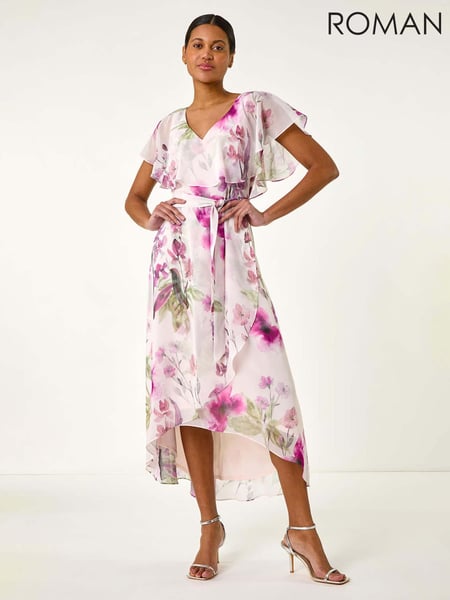 Roman Pink Floral Print Wrap Midi Dress (H18659) | € 109