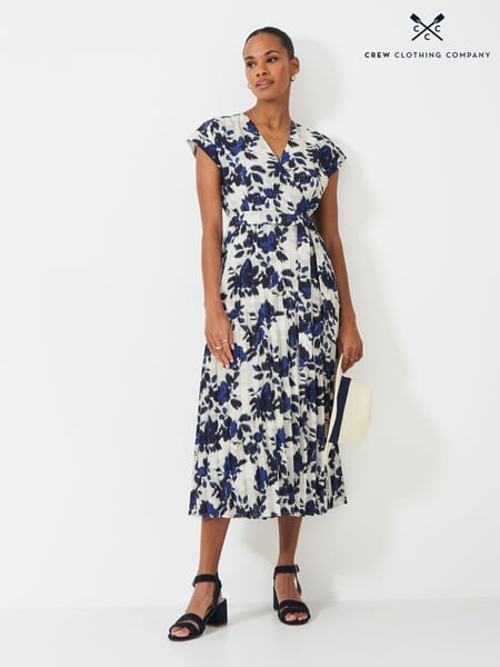 Crew Clothing Blue Wrap Front Print Pleated Dress (H19278) | € 201
