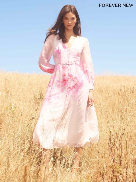Forever New Pink Kahlani Printed Midi Dress (H19593) | € 218