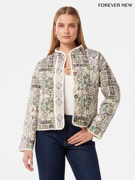 Forever New Green Astrid Quilted Liner 100% Cotton Jacket (H19596) | € 172