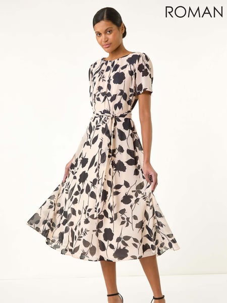 Roman Natural Flower Print Pleat Neck Midi Dress (H20512) | € 86