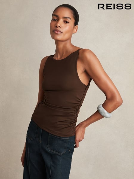 Reiss Chocolate Brown Nadia Ruched Jersey Cowl Back Vest (H21029) | € 122