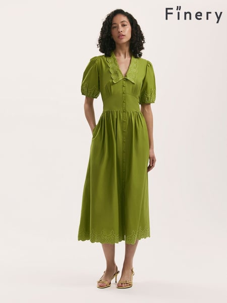 Finery Green Arianna Embroidered Cotton Midi Dress (H21118) | € 108