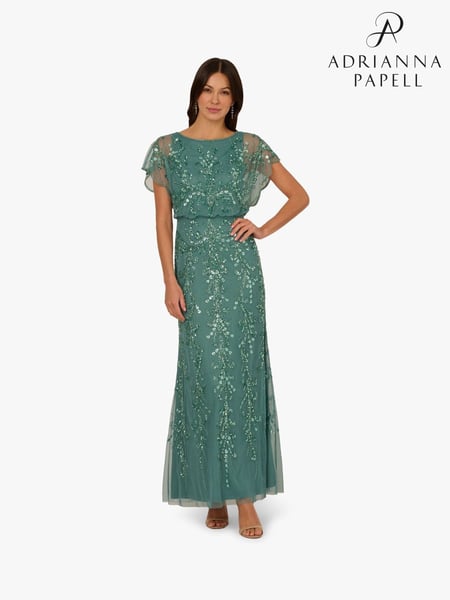 Adrianna Papell Green Beaded Blouson Long Dress (H21561) | € 388