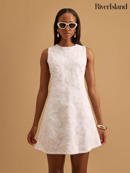 River Island White Floral Overlay Dress (H21798) | € 83