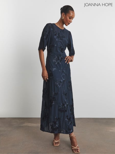 Joanna Hope Blue Magisculpt Textured Mesh Column Dress (H21896) | € 154