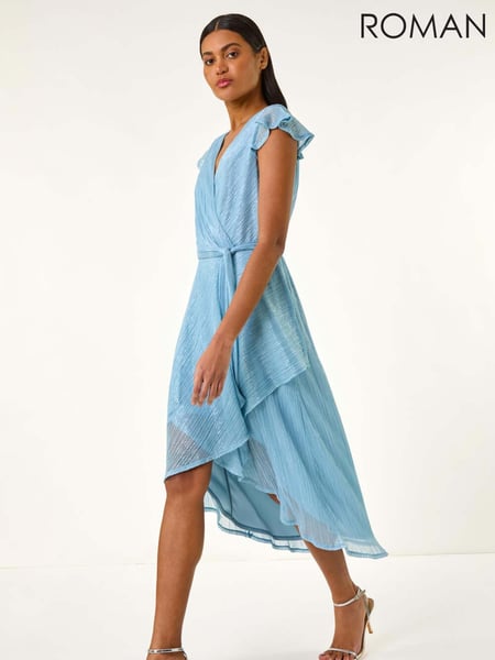 Roman Blue Shimmer Plisse Wrap Dress (H21994) | € 106