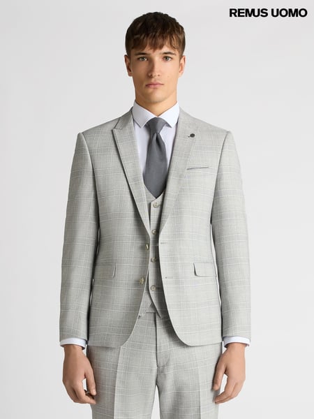 Remus Uomo Grey Slim Fit Checked Stretch Suit Jacket (H22241) | € 264