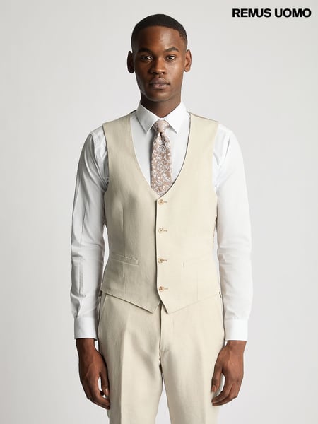Remus Uomo Natural Tapered Fit Tapered Fit Linen-Blend Waistcoat (H22246) | € 94