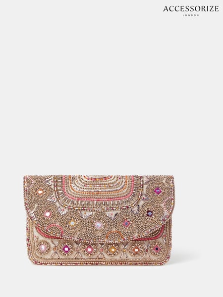 Accessorize Gold Bead Mirror Embellished Clutch Bag (H24233) | € 44