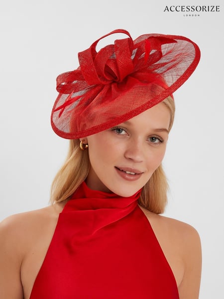Accessorize Red Woven Bow Feather Disc Fascinator Hat (H24297) | € 86