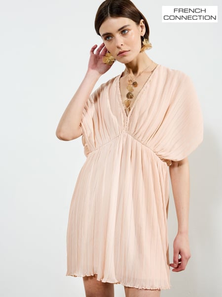 French Connection Pink Chathia Plisse V-Neck Dress (H25577) | € 120