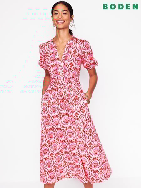 Boden Red Marun Sofia Trim Jersey Midi Dress (H25898) | € 148