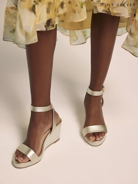 Mint Velvet Gold Sasha Strappy Metallic Wedge (H26401) | € 187