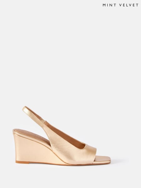 Mint Velvet Gold Sasha Leather Wedge Heels (H26409) | € 187