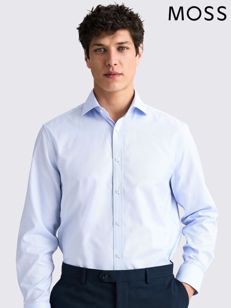MOSS Blue Regular Fit 100% Cotton Sky Dobby Shirt (H26649) | € 78