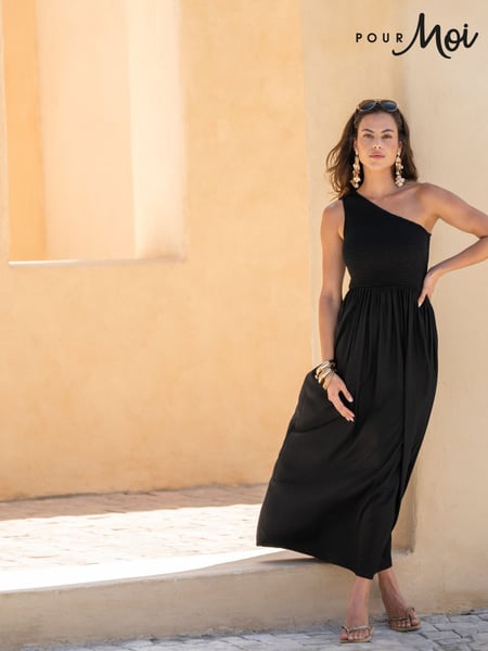 Pour Moi Black One Shoulder Shirred Bodice Maxi Dress (H26749) | € 66