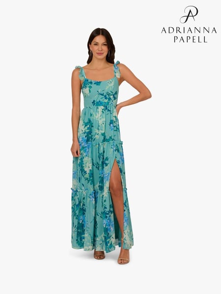 Adrianna Papell Green Print Chiffon Ruffle Dress (H27264) | € 310