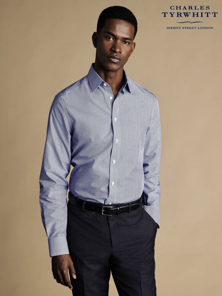 Charles Tyrwhitt NavyBlue Classic Fit Non-Iron Cutaway Collar Gingham 100% Cotton Shirt (H27811) | € 101